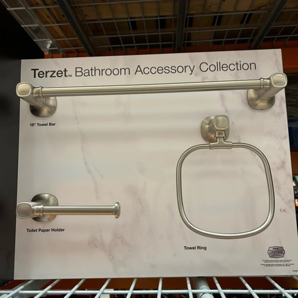 Kohler Terzet 3 Piece Bathroom Accessory Set Brushed Nickel Towel Bar Ring TP